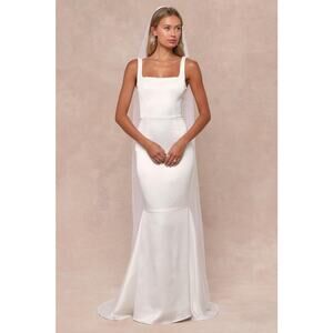 NWT Lulus Luxe Loveliness White Satin Backless Mermaid Maxi Dress Size L